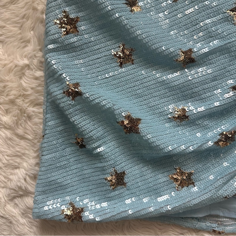 Superdown Dress Dina Mini Sequins Light Blue Star Embellished S NWT New - Picture 6 of 13